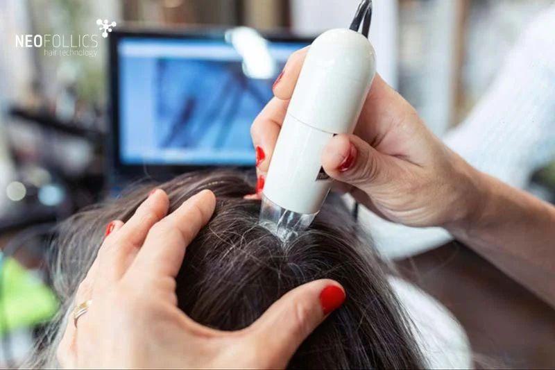 Nên soi da, kiểm tra tình trạng da đầu và tóc để chuyên gia Da liễu tư vấn cách sử dụng Minoxidil phù hợp