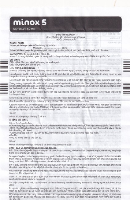 Minox đã được Cục Quản lý Dược – Bộ Y tế Việt Nam cấp phép, hiện có mặt tại các bệnh viện, nhà thuốc lớn trên toàn quốc